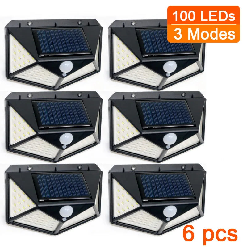 4 sides 100LEDs 3 modes glow PIR motion sensor solar wall light garden solar energy lamp always on at night outdoor street lamp