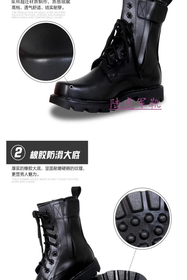 Steel Toe Men Boots Leather Safety Shoes for Men Spring Fashion Lace Up Black Ankle Platform Motorcycle Boots