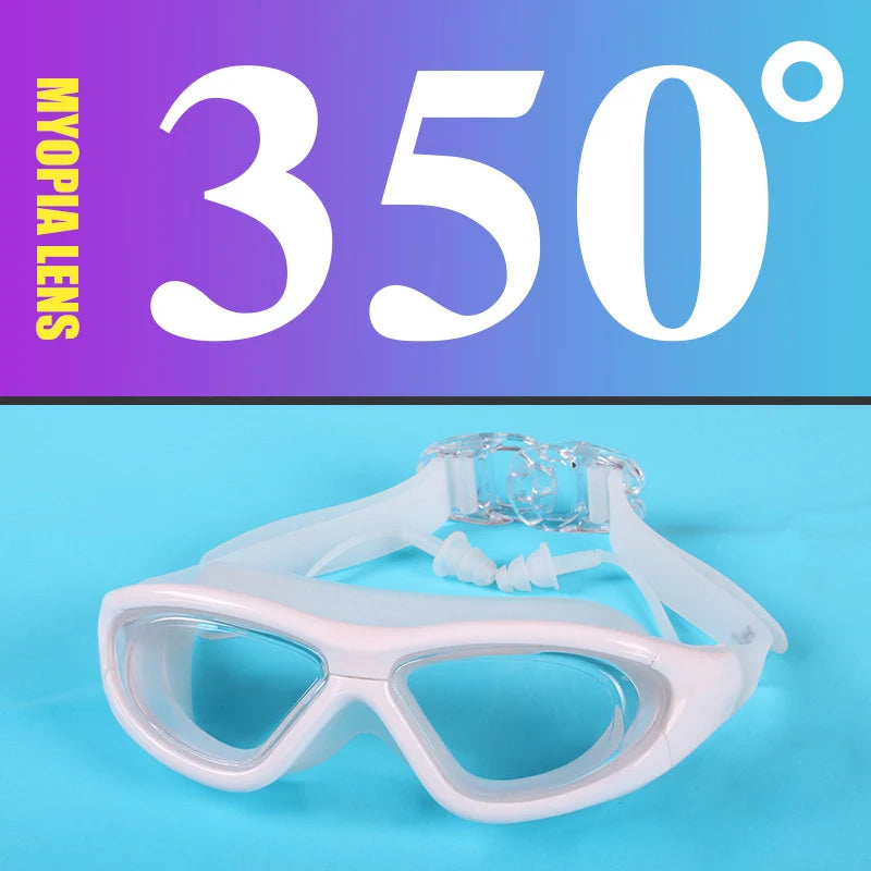 Adult Optical HD Swimming Goggles Anti-fog UV Protection Waterproof Silicone -2 To -9 Myopia Swim Eyewear Glasses with Earplug