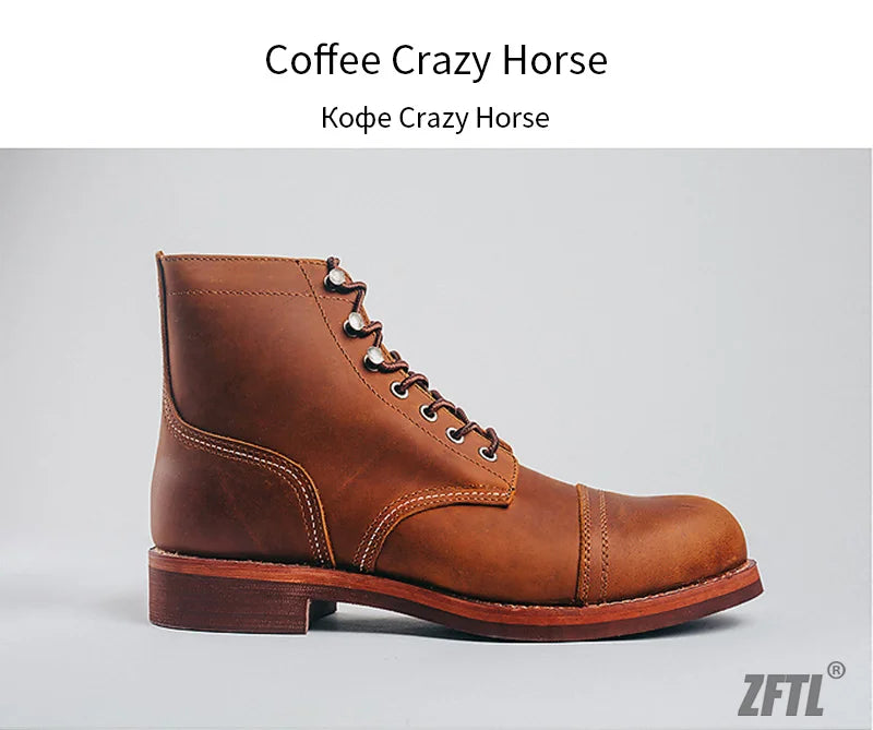 ZFTL Men's Motorcycle Boots Cowhide American Vintage Genuine Leather Desert Boots Male Lace up Boots Couple boots 2025