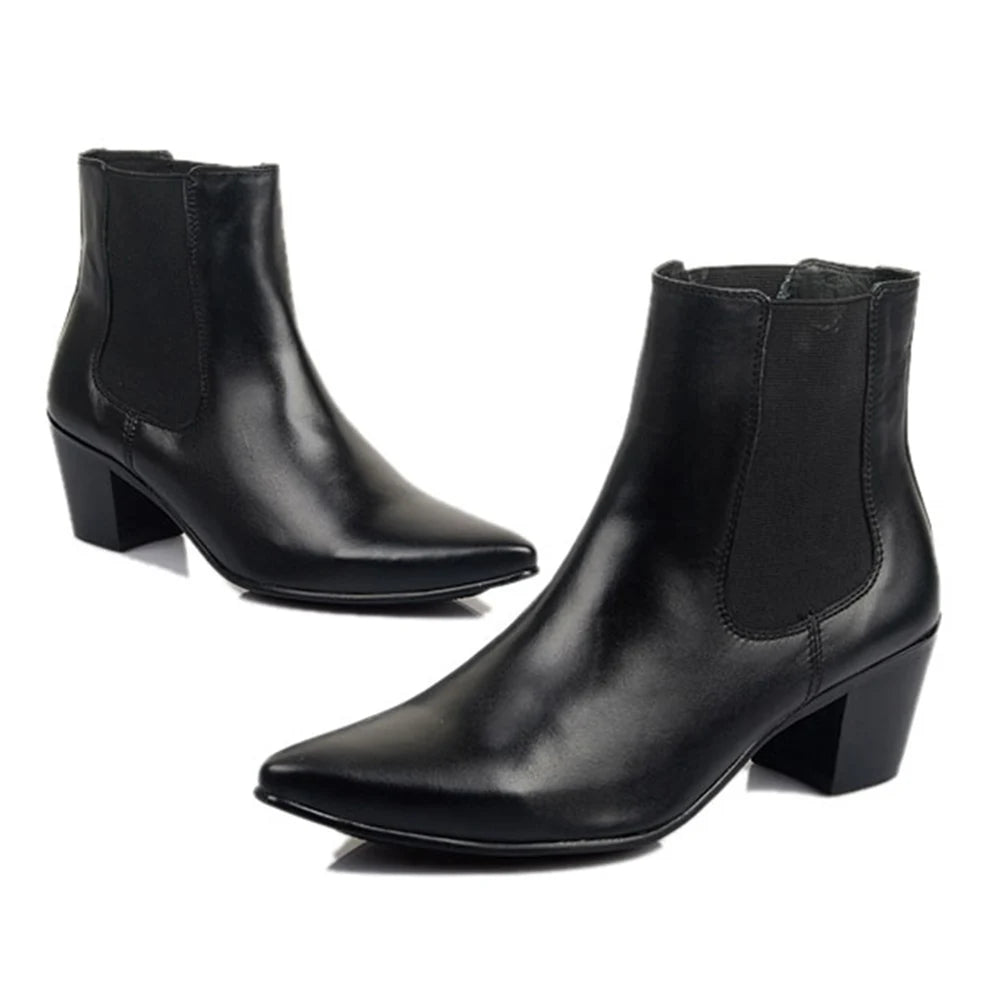 6CM high-heeled Men's Shoes Boots Korean Style Leather Boots Men High-top Fashion Business Short Boots Men Pointed Toe