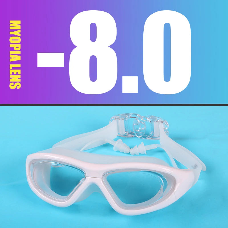 Myopia Swimming Goggles Earplug -2.0 to -9.0 Prescription Swim Pool Glasses Anti Fog Men Women Optical Waterproof Swim Eyewear