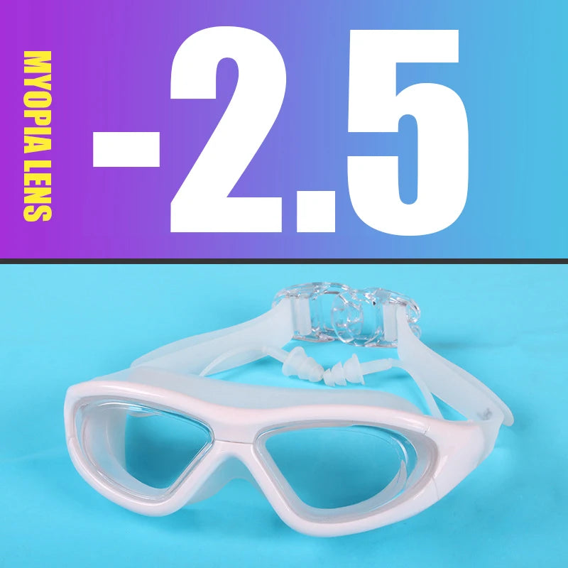 Myopia Swimming Goggles Earplug -2.0 to -9.0 Prescription Swim Pool Glasses Anti Fog Men Women Optical Waterproof Swim Eyewear