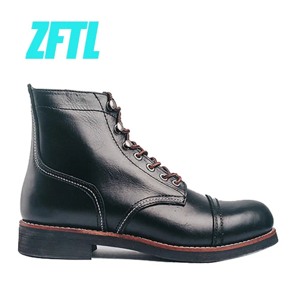 ZFTL Men's Motorcycle Boots Cowhide American Vintage Genuine Leather Desert Boots Male Lace up Boots Couple boots 2025