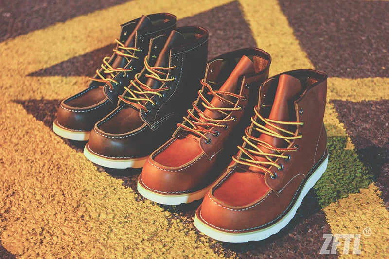 ZFTL Men's Ankle Boots American retro tooling boots Casual Crazy Horse Leather Men's Boots Vintage Man Lace up Boots 2025