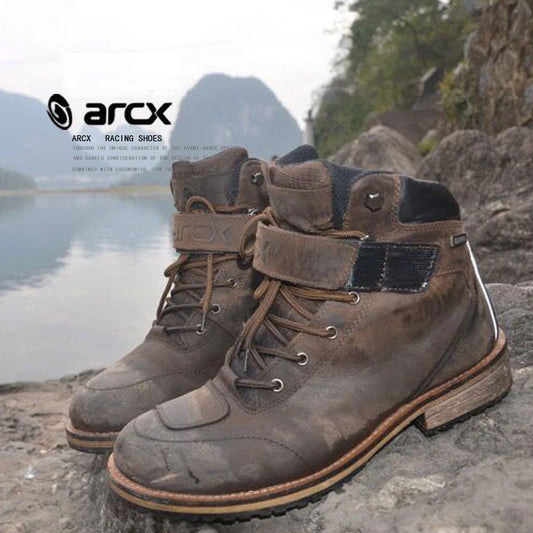 ARCX Motorcycle Ankle Boots Moto Vintage Morocicleta Waterproof Warm Botas Motocross Genuine Leather Outdoors Leisure Chuteiras