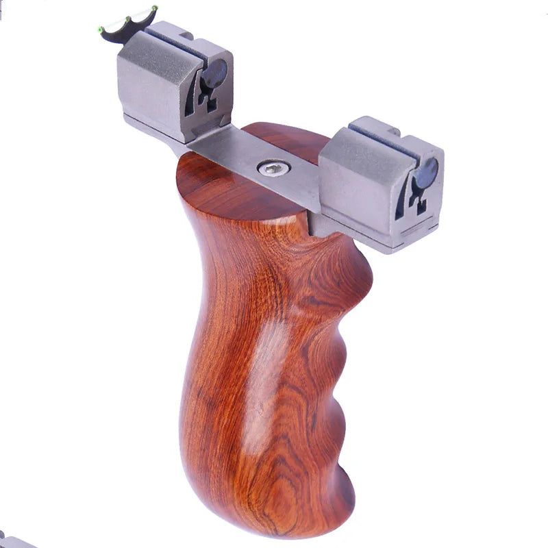Hunting Slingshot Titanium alloy Head Catapult Wood Handle Outdoor Shooting with Flat Rubber Band 2019 New