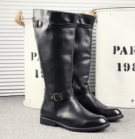 Leather Boots Fur High Top Casual Shoes Men Male Boots over the knee Botas Brand Motorcycle Boots