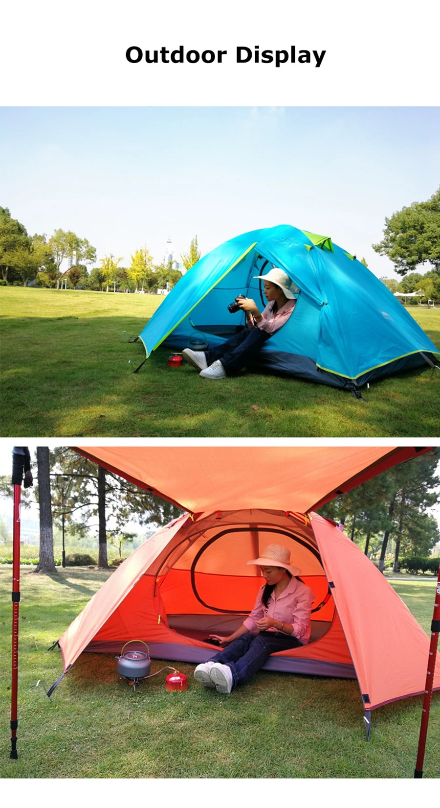 Desert&Fox 2-3 People Camping Tent, Aluminum Poles Outdoor Travel Double Layer Waterproof Windproof Lightweight Backpacking Tent