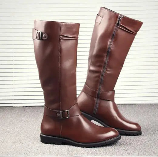 Leather Boots Fur High Top Casual Shoes Men Male Boots over the knee Botas Brand Motorcycle Boots