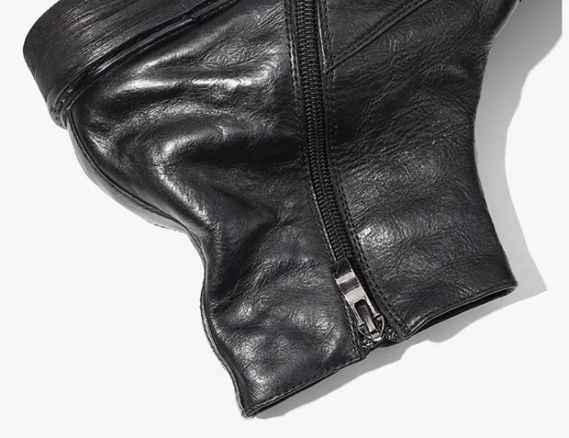 Italy Handmade Office Work Men Genuine Leather Ankle Boots Gothic Rivet Punk Footwear Motorcycle Man High Top Safety Shoes Botas