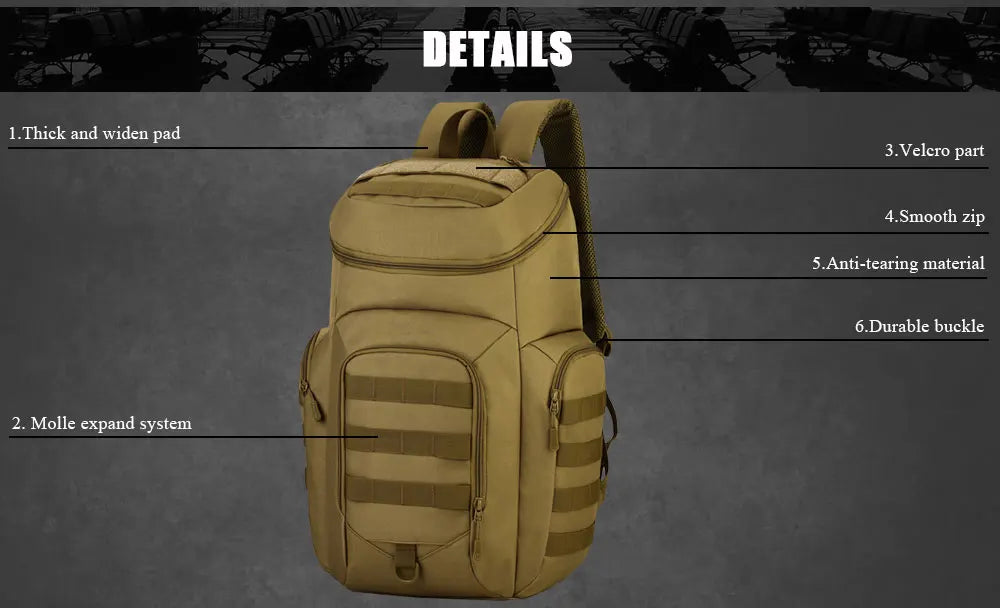 Tactical Backpack for Men and Women, Camouflage Waterproof Molle Assault Pack, Outdoor Hiking, Camping, Hunting, 40L