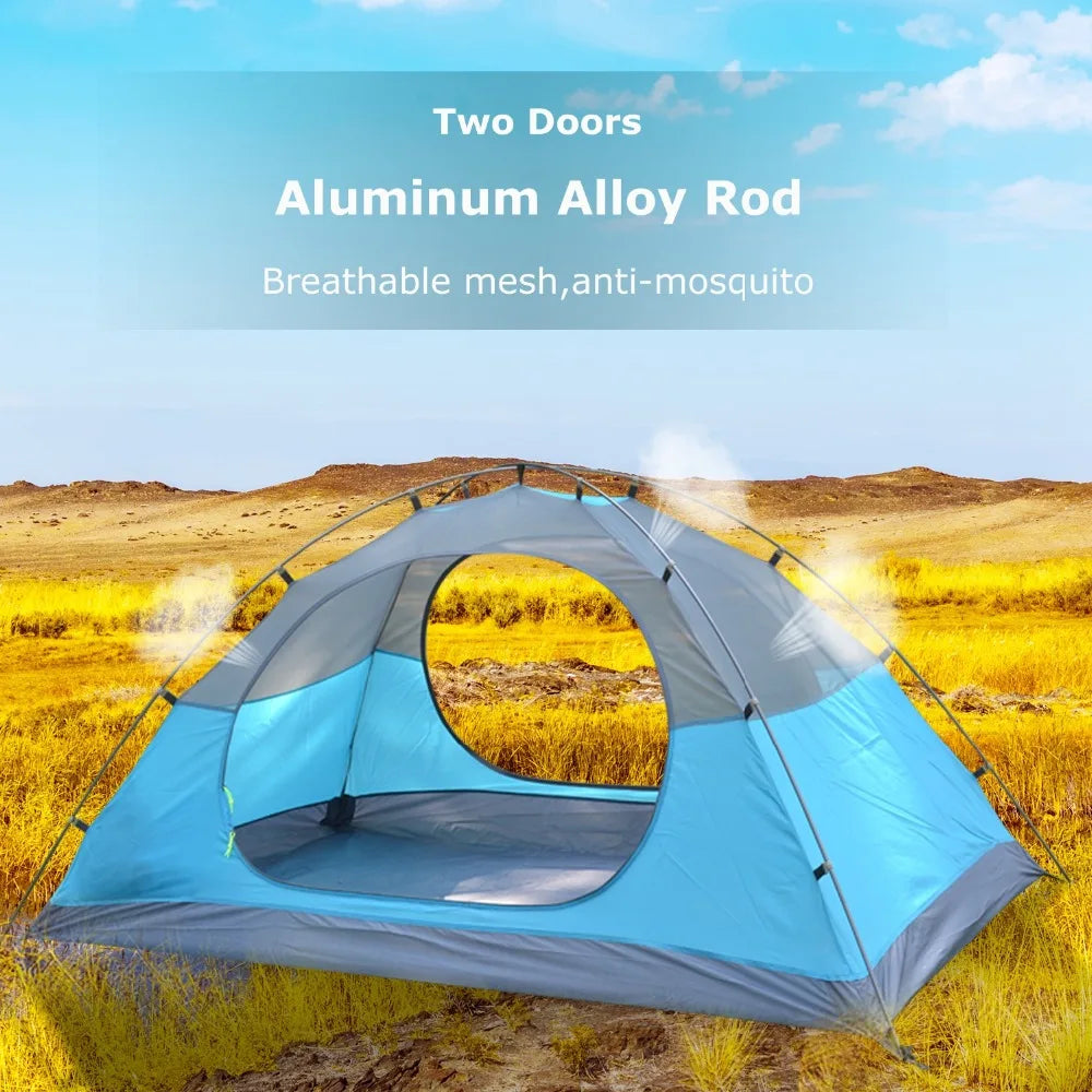 Desert&Fox 2-3 People Camping Tent, Aluminum Poles Outdoor Travel Double Layer Waterproof Windproof Lightweight Backpacking Tent