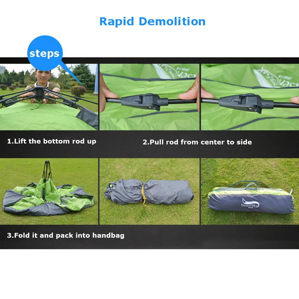 Desert&Fox Automatic Camping Tent, 3-4 Person Family Tent Double Layer Instant Setup Protable Backpacking Tent for Hiking Travel