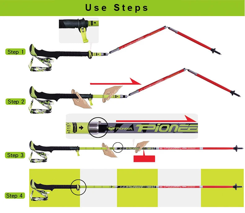 2 Pack Pioneer Carbon Fiber Trekking Poles Ultralight Folding Collapsible Trail Running Hiking Walking Sticks Lightweight Canes