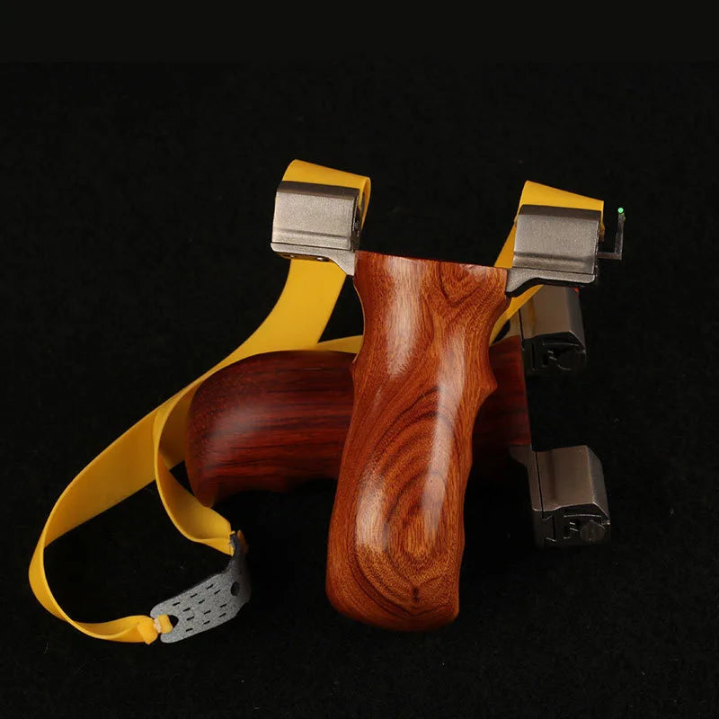 Hunting Slingshot Titanium alloy Head Catapult Wood Handle Outdoor Shooting with Flat Rubber Band 2019 New