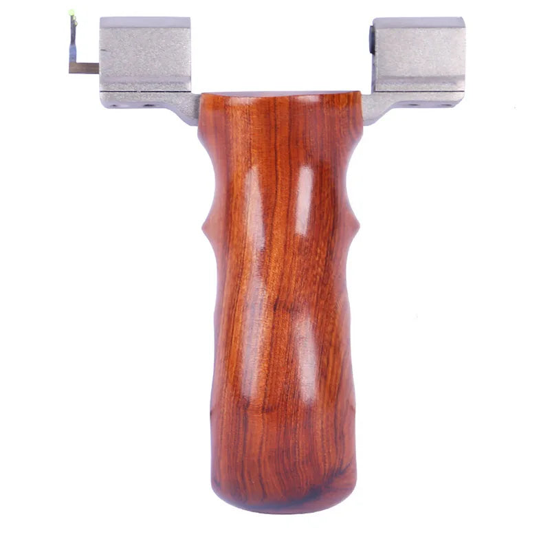 Hunting Slingshot Titanium alloy Head Catapult Wood Handle Outdoor Shooting with Flat Rubber Band 2019 New
