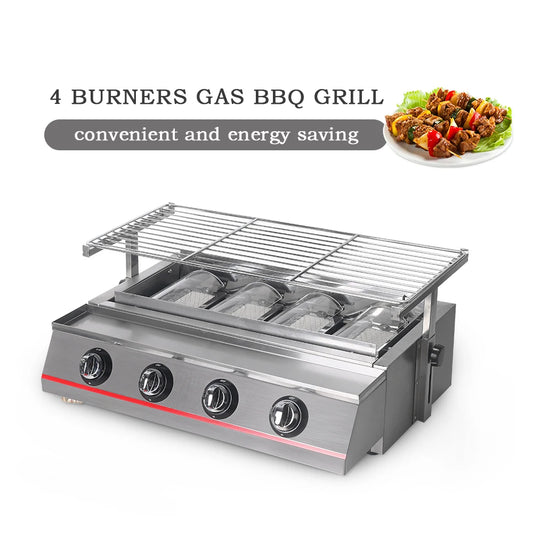 Smokeless LPG Grill 4 Burners Gas BBQ Stove Barbecue Tools For Outdoors Ceramic Burners With Stainless Steel or Glass Covers