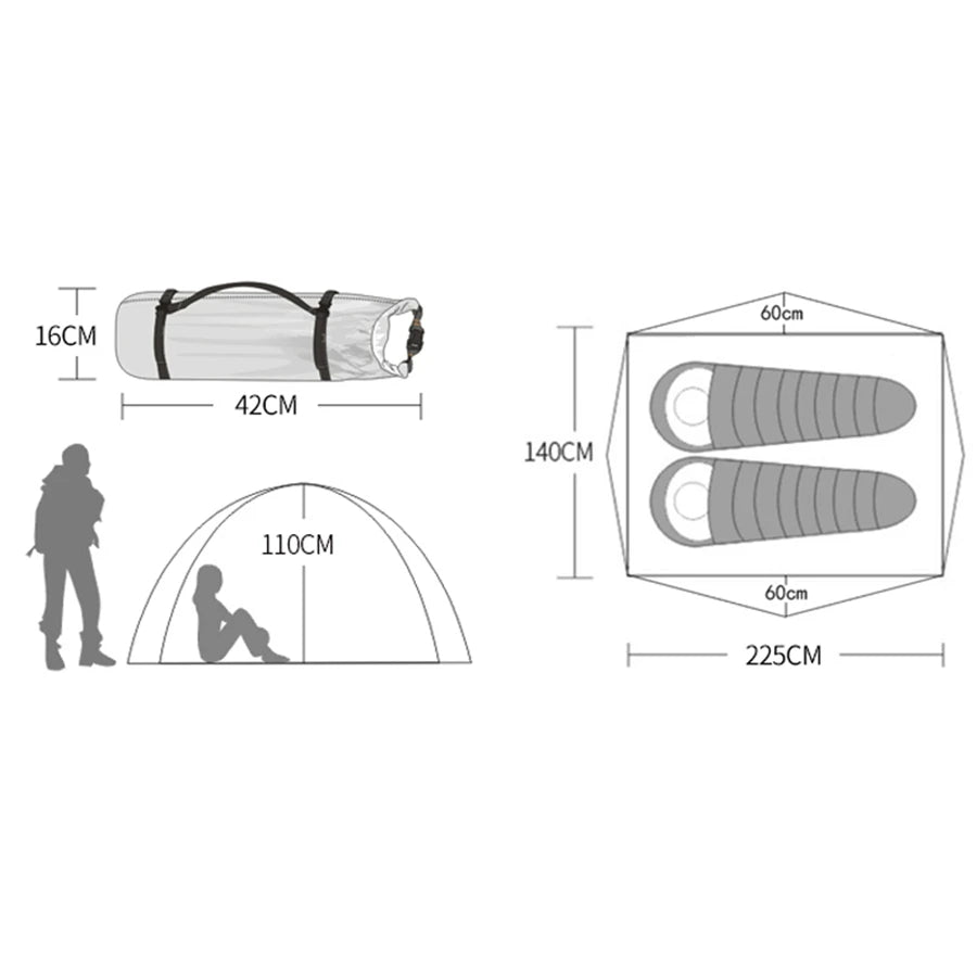 Desert&Fox 2-3 People Camping Tent, Aluminum Poles Outdoor Travel Double Layer Waterproof Windproof Lightweight Backpacking Tent