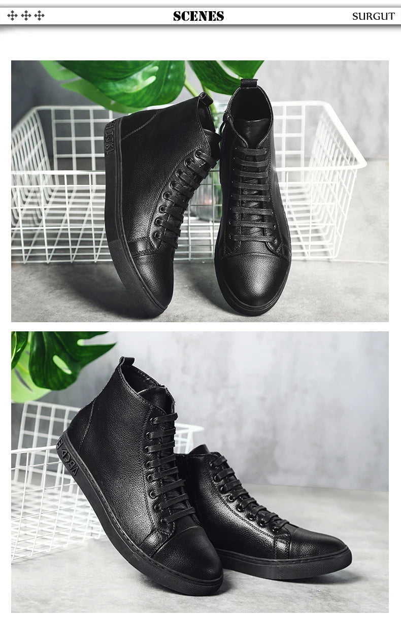 SURGUT 2025 Fashion New Autumn Winter Men Boots Casual Motorcycle Boots Split Leather Comfortable Outdoor Ankle Boots Size 38~47