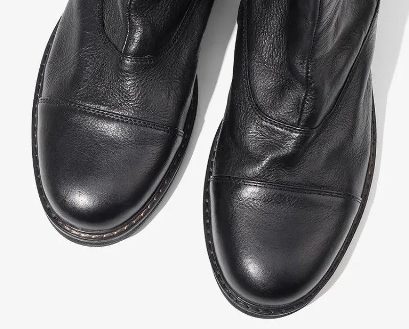 Italy Handmade Office Work Men Genuine Leather Ankle Boots Gothic Rivet Punk Footwear Motorcycle Man High Top Safety Shoes Botas