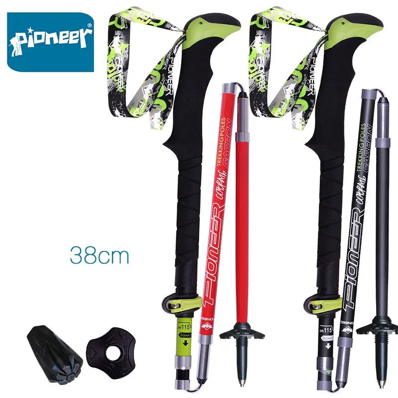 2 Pack Pioneer Carbon Fiber Trekking Poles Ultralight Folding Collapsible Trail Running Hiking Walking Sticks Lightweight Canes