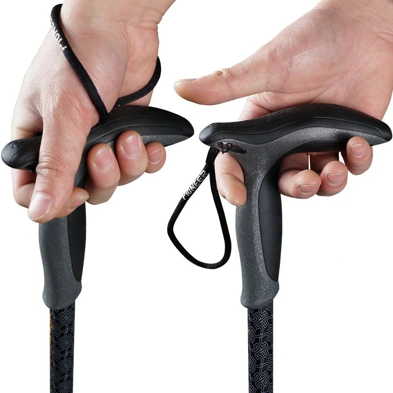 T-handle Hiking Carbon Fiber Walking Cane Trekking Poles Ultralight Telescopic Alpenstocks 49cm-100cm Trail Sticks Canne