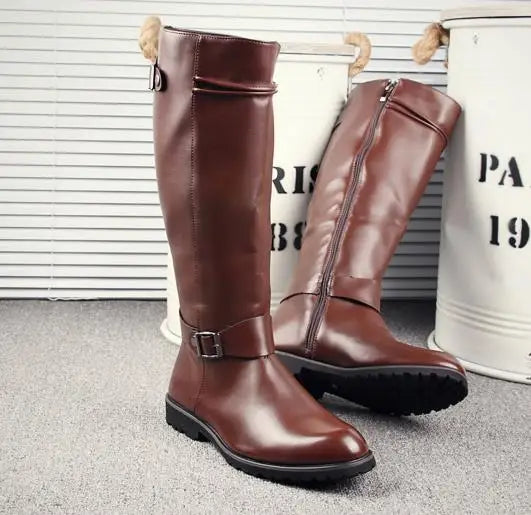 Leather Boots Fur High Top Casual Shoes Men Male Boots over the knee Botas Brand Motorcycle Boots