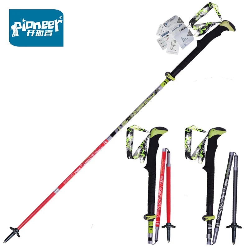 2 Pack Pioneer Carbon Fiber Trekking Poles Ultralight Folding Collapsible Trail Running Hiking Walking Sticks Lightweight Canes