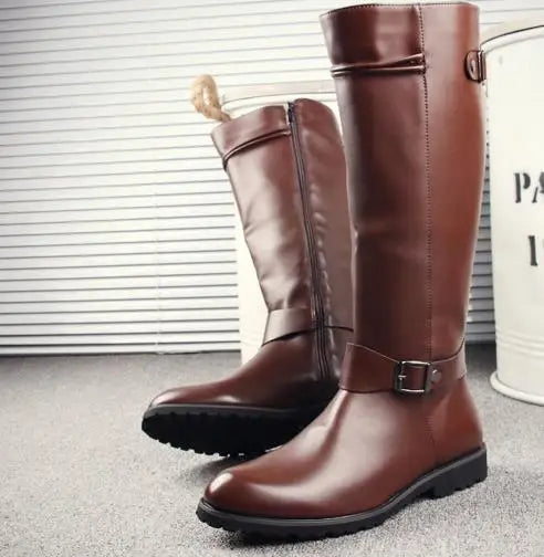 Leather Boots Fur High Top Casual Shoes Men Male Boots over the knee Botas Brand Motorcycle Boots