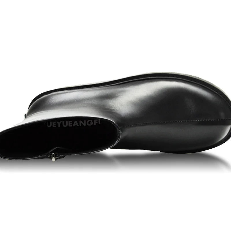 Autumn New Fashion Men Shoes Side Zipper Round Toe For Men Motorcycle Boots Punk Genuine Leather Mid Calf Boots Free Shipping