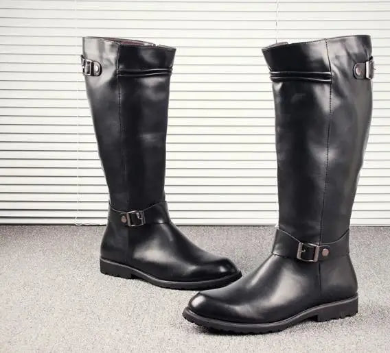 Leather Boots Fur High Top Casual Shoes Men Male Boots over the knee Botas Brand Motorcycle Boots