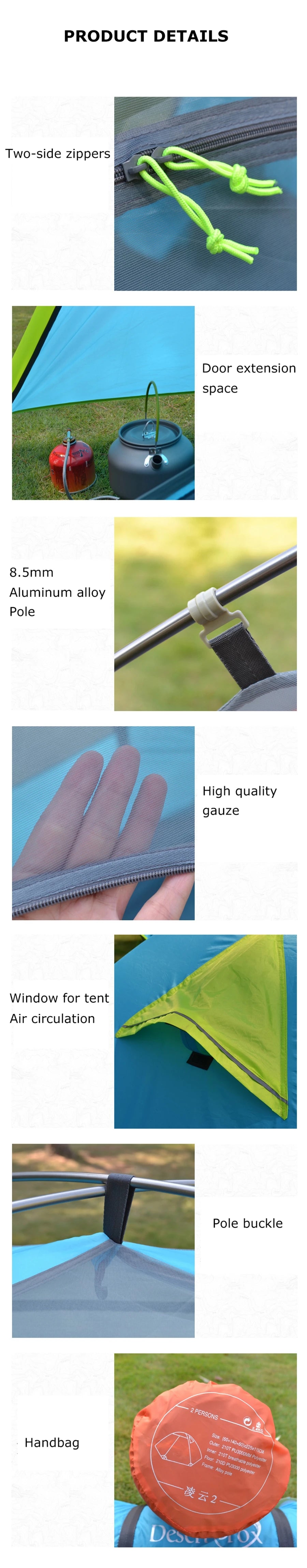 Desert&Fox 2-3 People Camping Tent, Aluminum Poles Outdoor Travel Double Layer Waterproof Windproof Lightweight Backpacking Tent