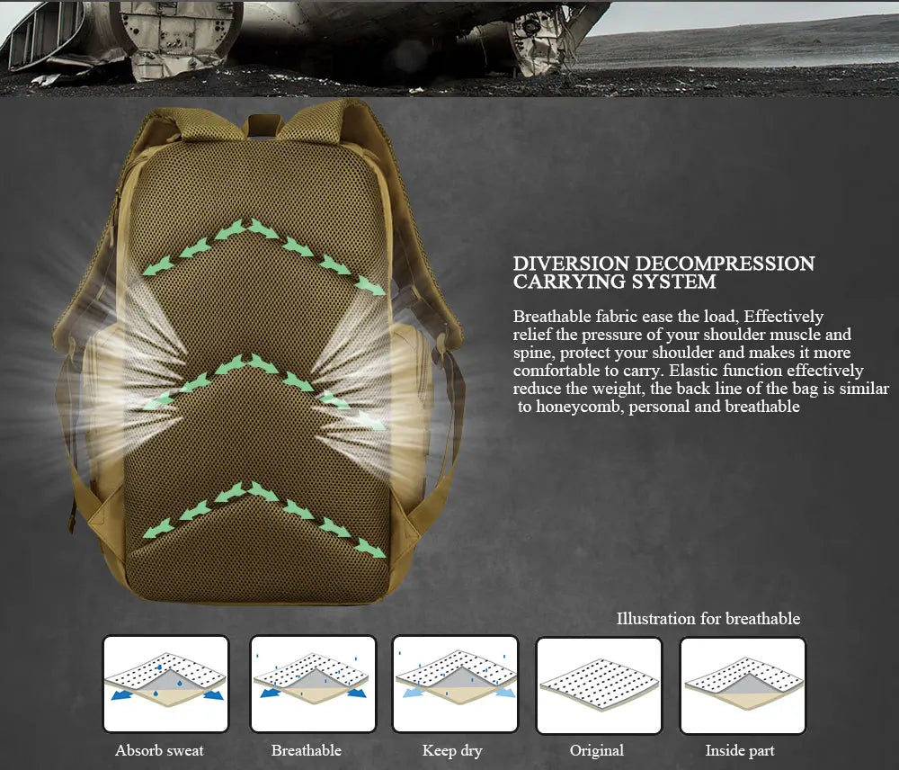 Tactical Backpack for Men and Women, Camouflage Waterproof Molle Assault Pack, Outdoor Hiking, Camping, Hunting, 40L