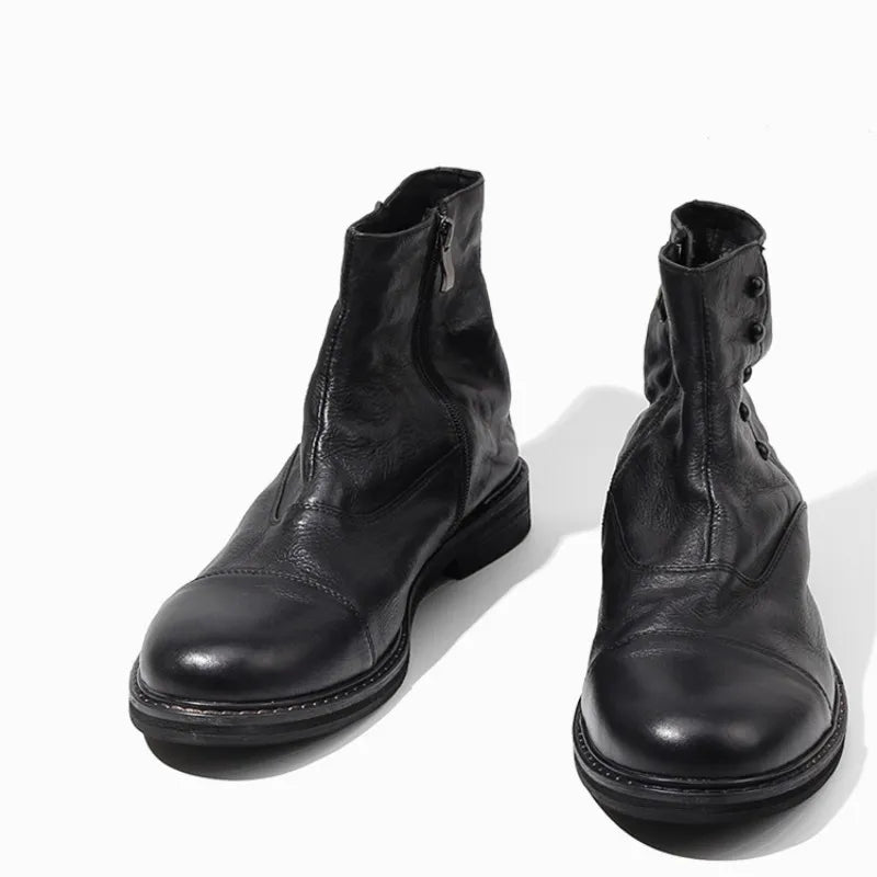 Italy Handmade Office Work Men Genuine Leather Ankle Boots Gothic Rivet Punk Footwear Motorcycle Man High Top Safety Shoes Botas