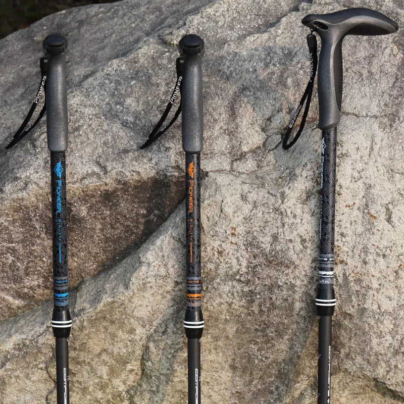 T-handle Hiking Carbon Fiber Walking Cane Trekking Poles Ultralight Telescopic Alpenstocks 49cm-100cm Trail Sticks Canne