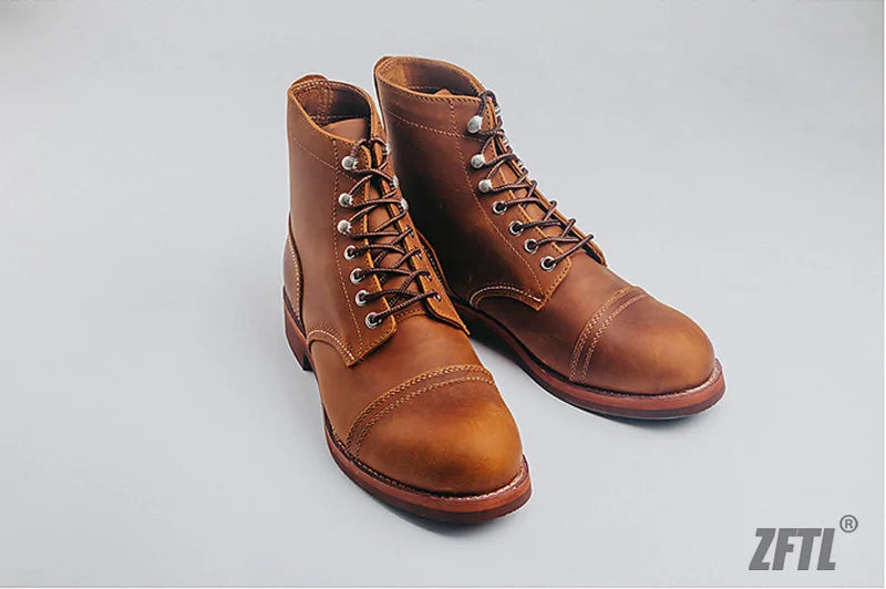 ZFTL Men's Motorcycle Boots Cowhide American Vintage Genuine Leather Desert Boots Male Lace up Boots Couple boots 2025