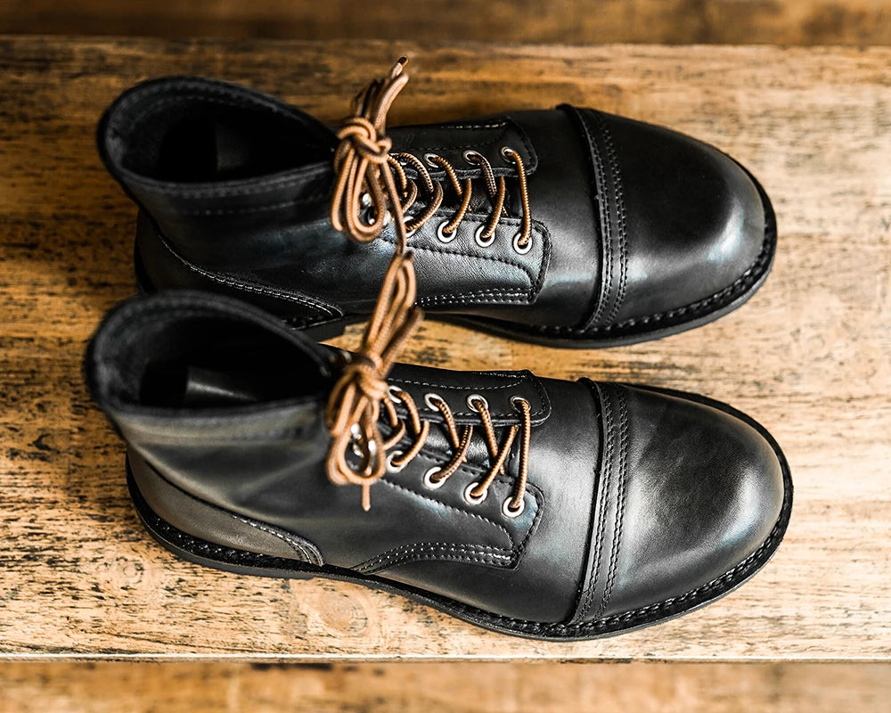 Durable Goodyear-Welted Motorcycle Rugged Heritage Boots Vintage Oil Genuine Leather 8111 Red Punk For Men Cowhide Mid-Cut Shoes