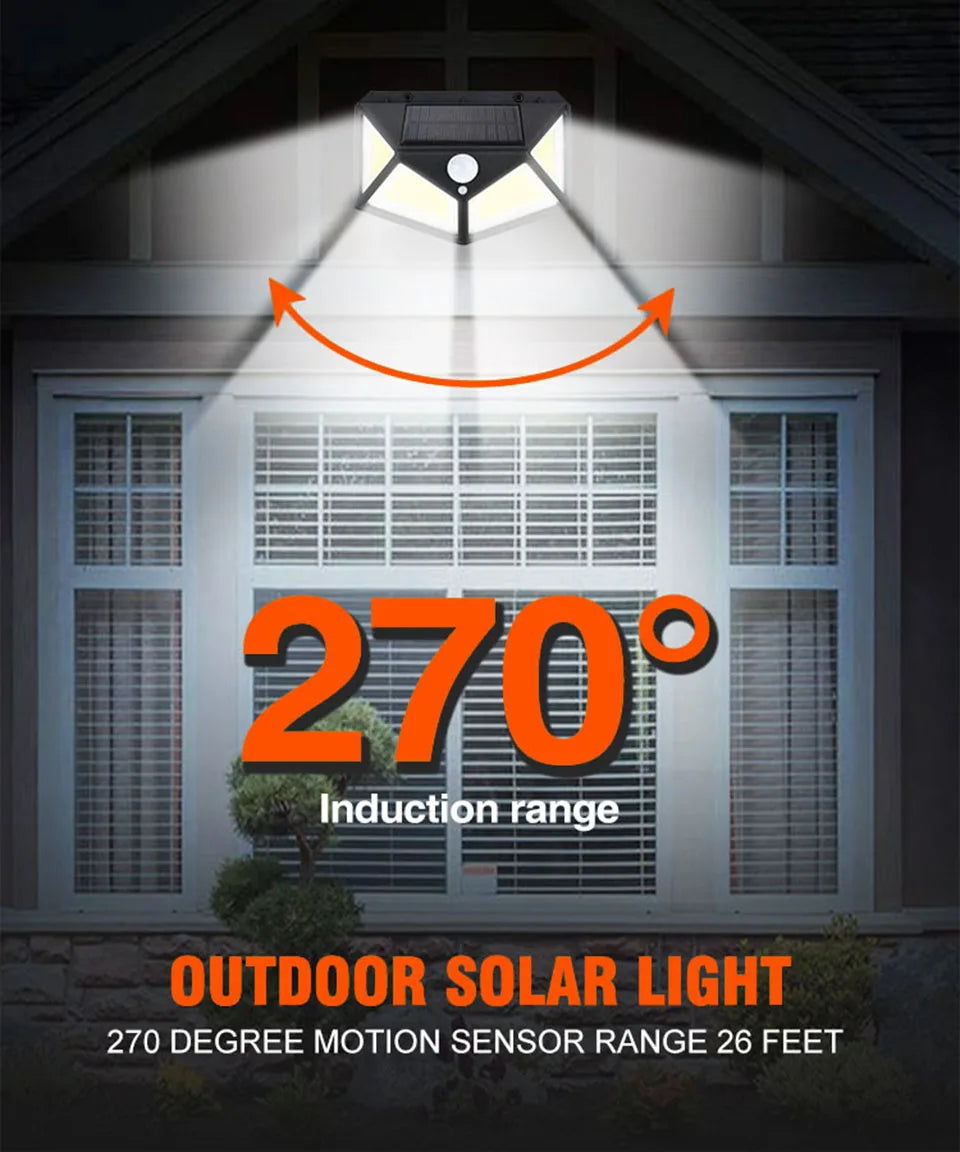 4 sides 100LEDs 3 modes glow PIR motion sensor solar wall light garden solar energy lamp always on at night outdoor street lamp