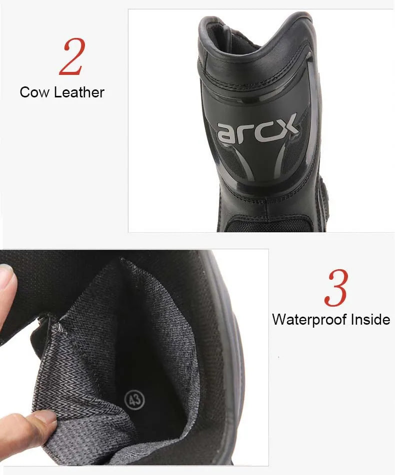 ARCX Motorcycle Boots Waterproof Motorcyclist Quilted Boots Men Winter Motorboats Motorcycle Supplies Unisex Leather Moto Shoes