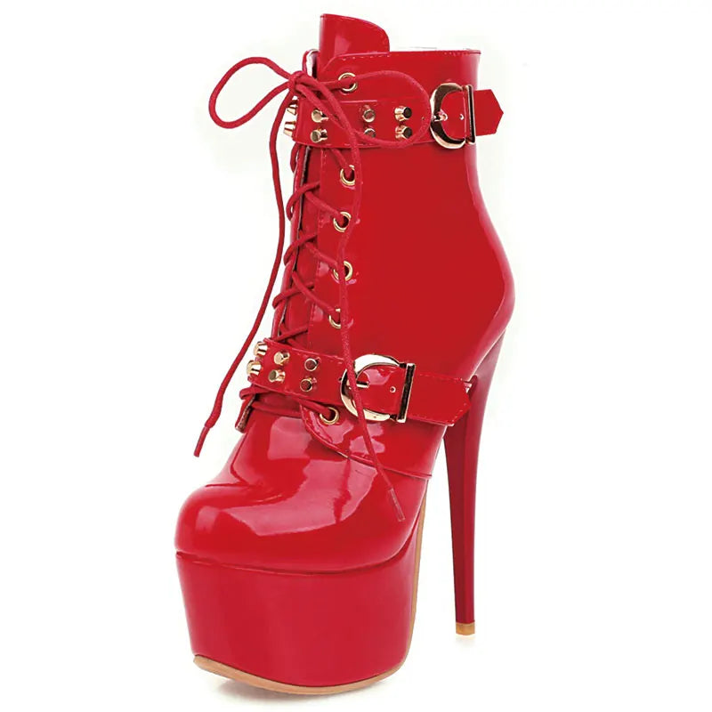 Sgesvier 2021 Women Winter Ankle Boots Stiletto Heels Boots Round Toe Gorgeous Black White Red Club Shoes Women Plus Size 48