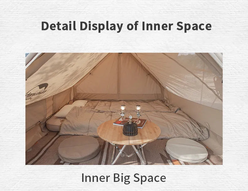 Naturehike Cotton A-Frame Ridge Tent Extended 4.8 3-season Camping Tent with Awning 2 Persons Family Outdoor Travel Waterproof