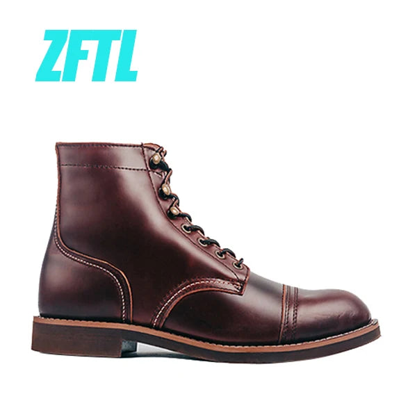 ZFTL Men's Motorcycle Boots Cowhide American Vintage Genuine Leather Desert Boots Male Lace up Boots Couple boots 2025