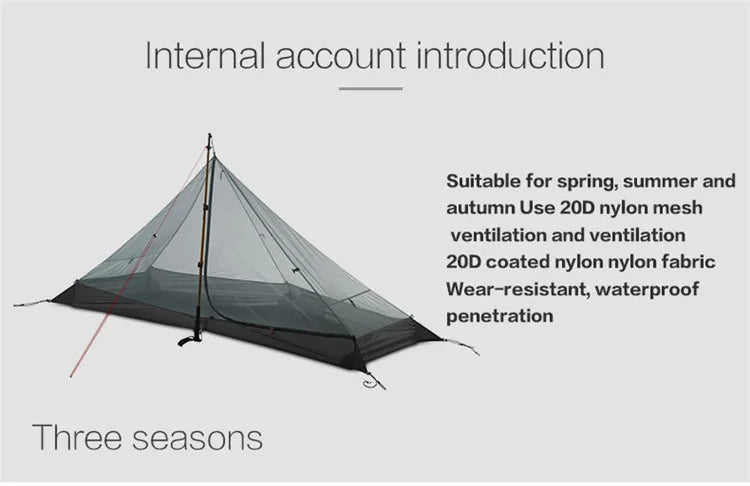 FLAME'S CREED Lanshan 1 Person Oudoor Ultralight Camping Tent Single Man 3 Season Professional 15D Silnylon Rodless Tent