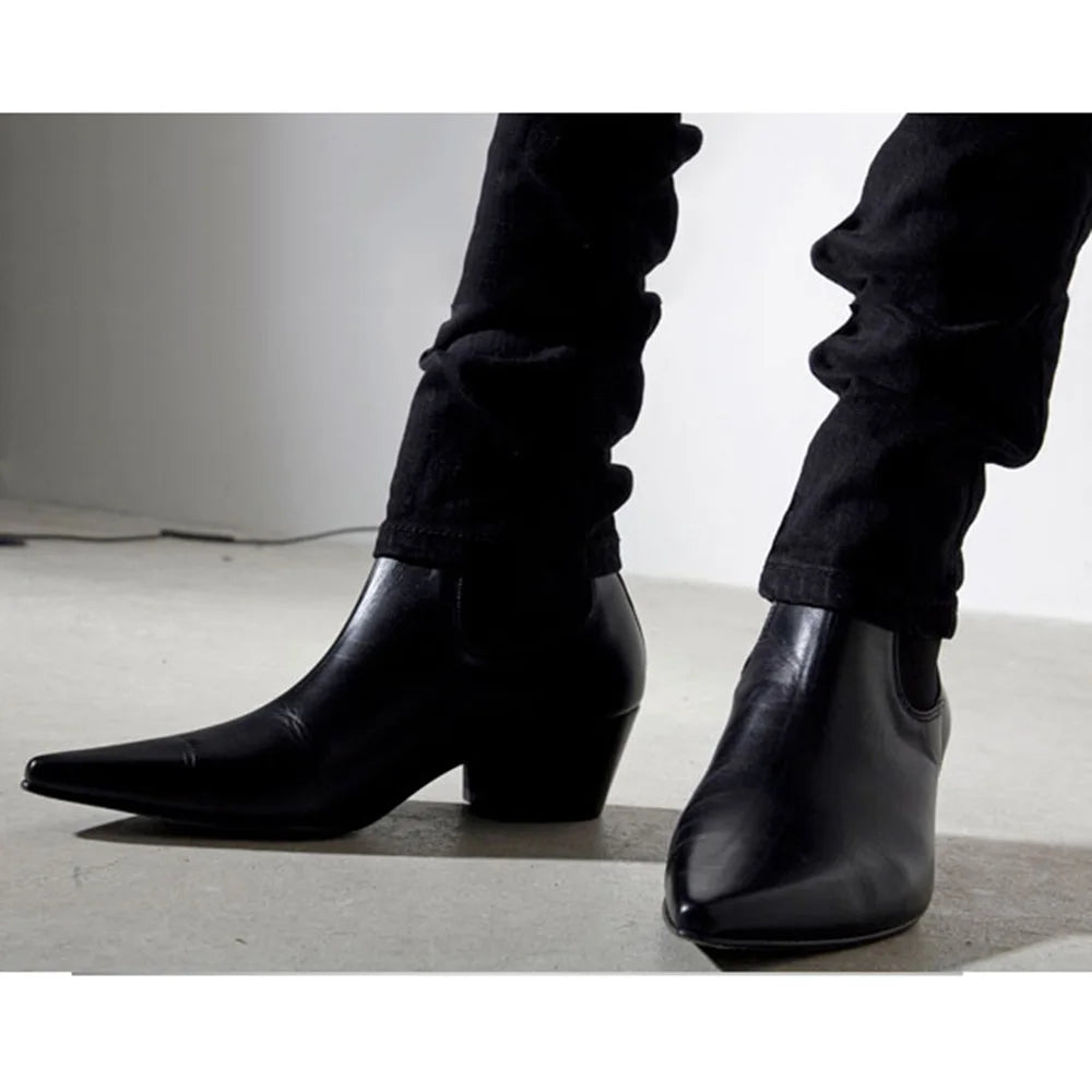 6CM high-heeled Men's Shoes Boots Korean Style Leather Boots Men High-top Fashion Business Short Boots Men Pointed Toe