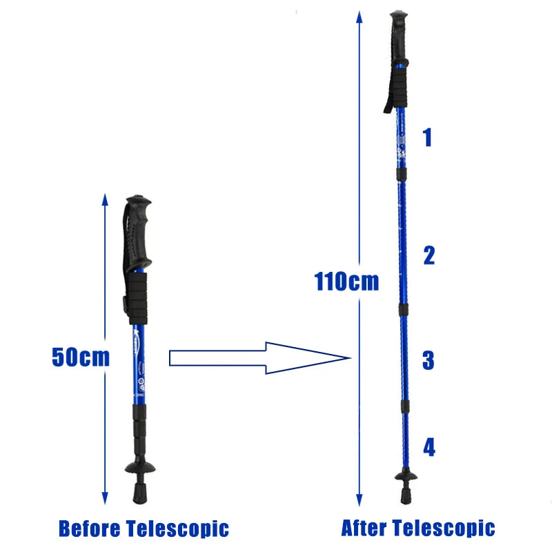 Walking Adjustable Trekking Pole Anti Shock Ultra Light Alpinism Poles Telescopic Ultralight Hiking Travel Non-slip Stick
