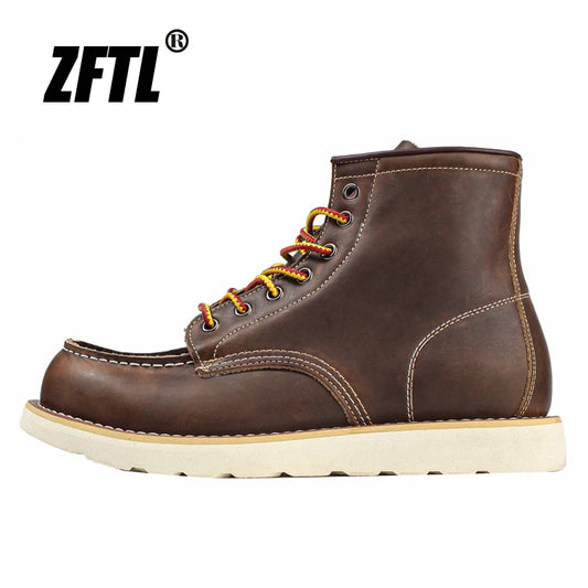 ZFTL Men's Ankle Boots American retro tooling boots Casual Crazy Horse Leather Men's Boots Vintage Man Lace up Boots 2025