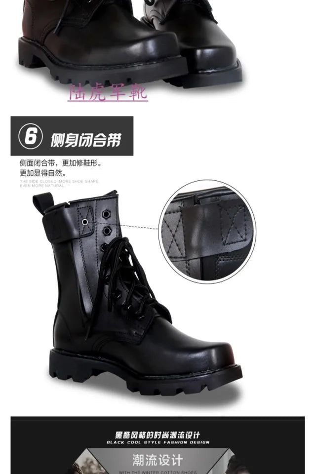 Steel Toe Men Boots Leather Safety Shoes for Men Spring Fashion Lace Up Black Ankle Platform Motorcycle Boots