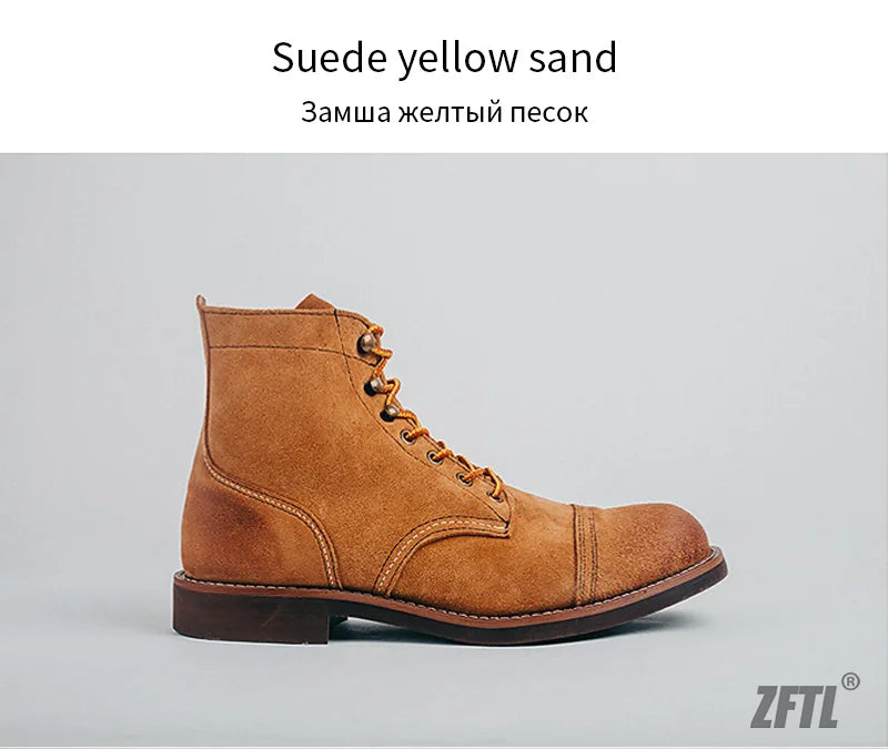 ZFTL Men's Motorcycle Boots Cowhide American Vintage Genuine Leather Desert Boots Male Lace up Boots Couple boots 2025