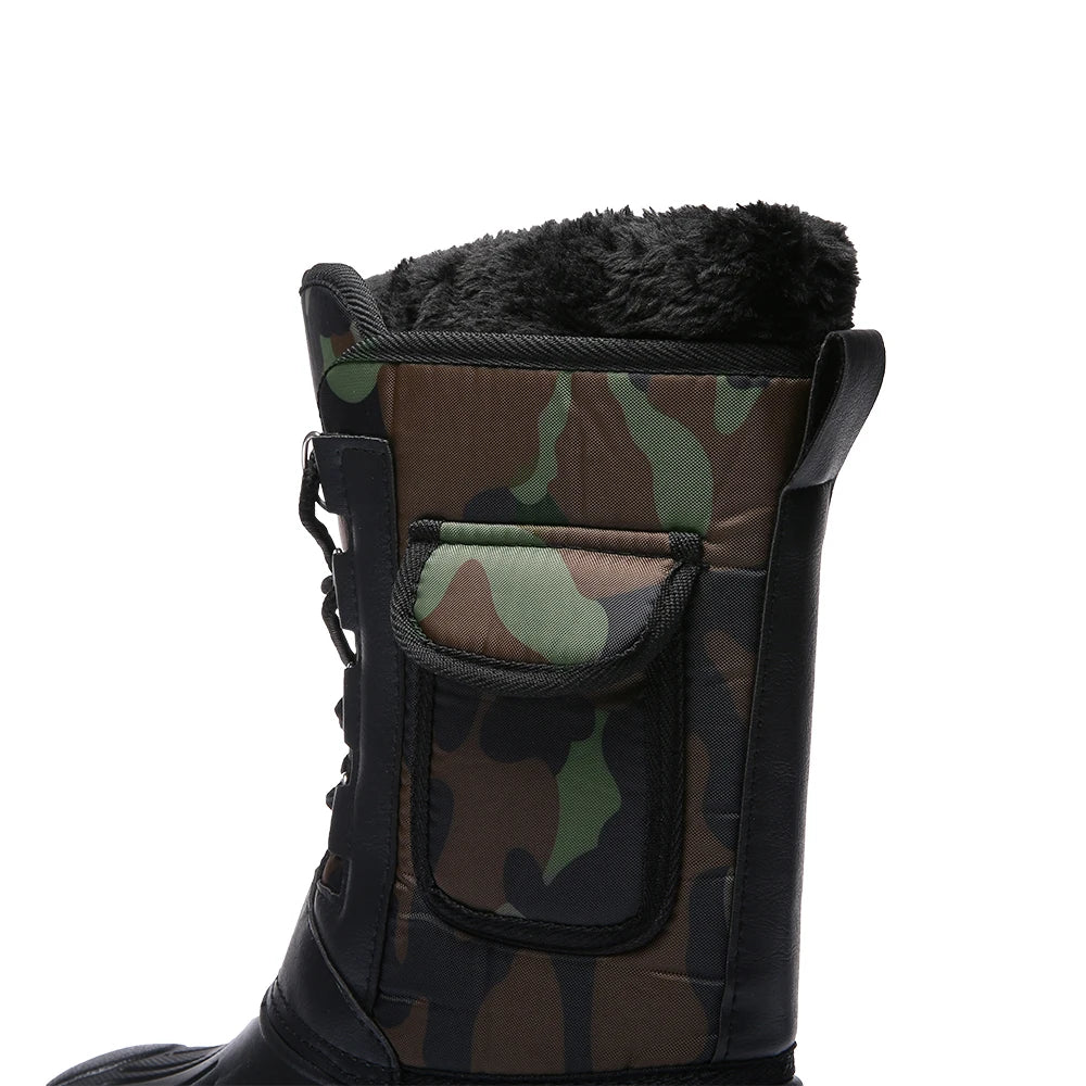New Winter Camouflage Snow Men Boots Rain Shoes Outdoor Waterproof With Fur Plush Warm Male Casual Mid-Calf Work Motorcycle Boot